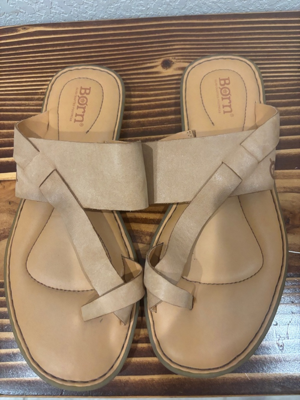 Born Beige Braided Leather Slide Sandals